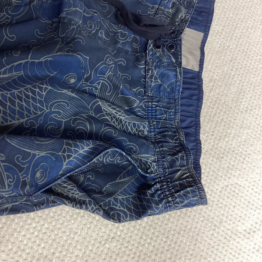 Old Navy Swim Trunks Koi Fish Print Elastic‎ Tie Waist Blue Gray Mens XL Liner